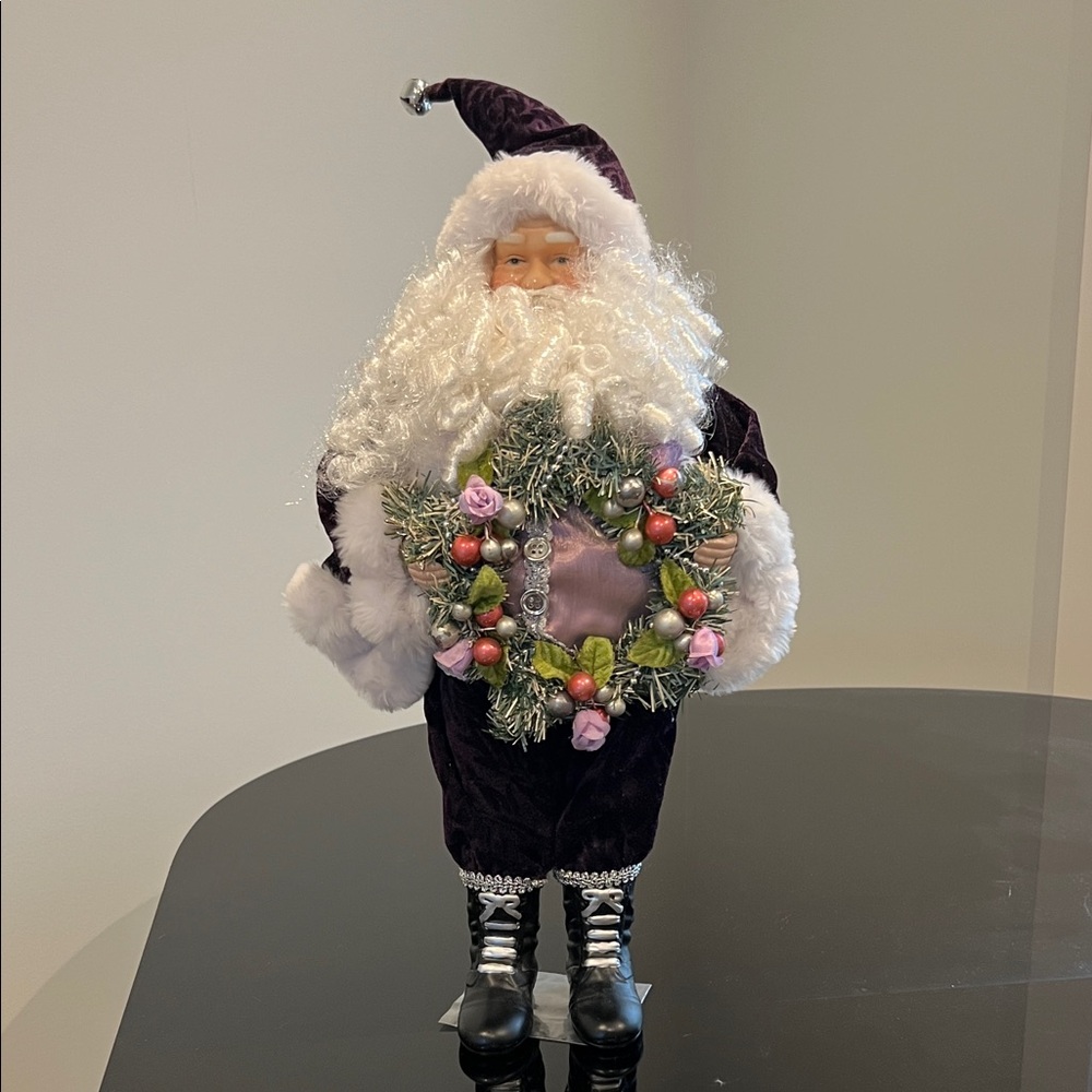 Purple Santa Figurine with Wreath
